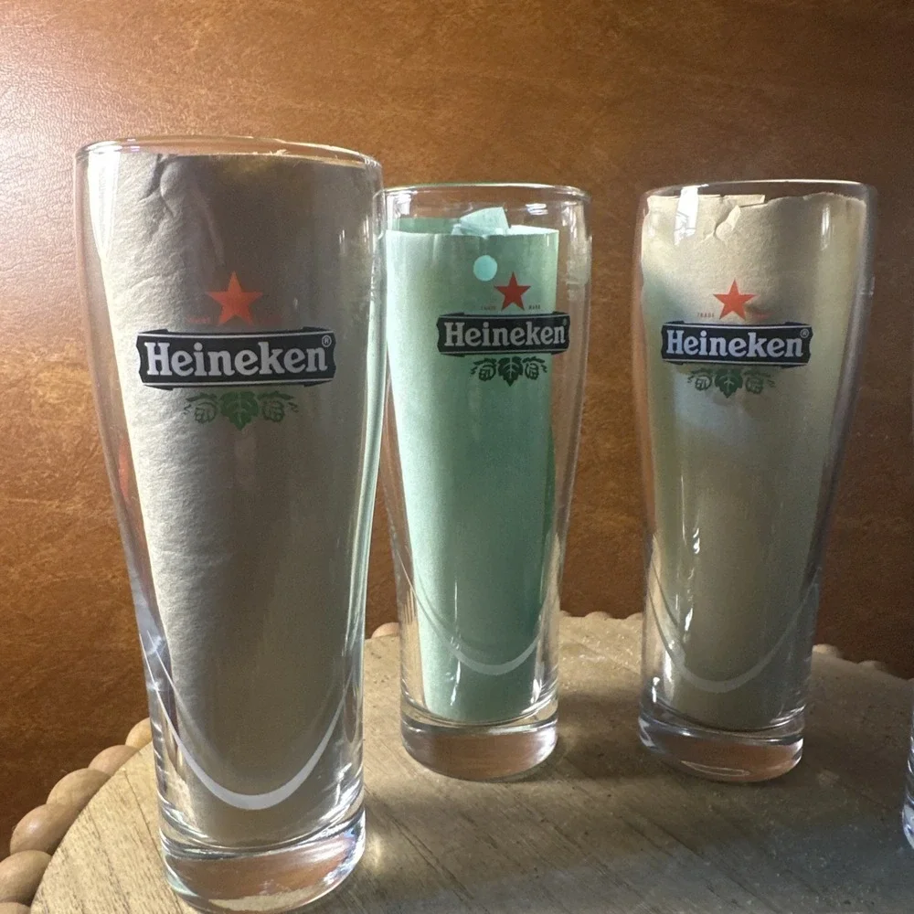 4-Heineken Pilsner  Beer Glass With Red Star Logo .25L/V2 Set Of 4 Green Leaves